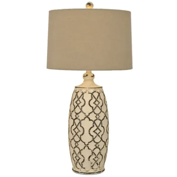 Table Lamps-Kirkland's Home Distressed Cream Lilly Table Lamp Tan