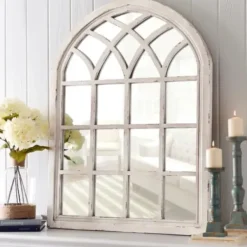 Decorative Mirrors-Kirkland's Home Distressed Cream Sadie Arch Mirror Ivory