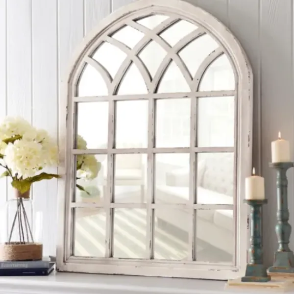 Decorative Mirrors-Kirkland's Home Distressed Cream Sadie Arch Mirror Ivory