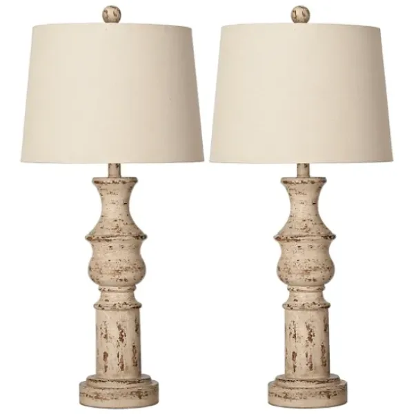 Table Lamps-Kirkland's Home Distressed Cream Table Lamps, Set Of 2 Tan