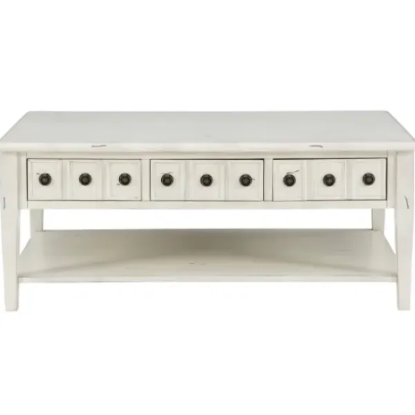 Coffee Tables-Kirkland's Home Distressed Cream Wood 3-Drawer Coffee Table Ivory
