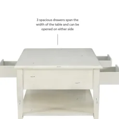 Coffee Tables-Kirkland's Home Distressed Cream Wood 3-Drawer Coffee Table Ivory