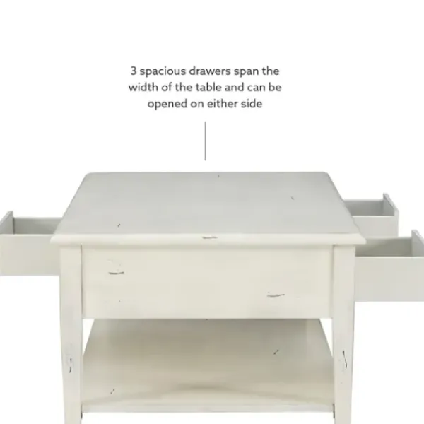 Coffee Tables-Kirkland's Home Distressed Cream Wood 3-Drawer Coffee Table Ivory