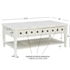Coffee Tables-Kirkland's Home Distressed Cream Wood 3-Drawer Coffee Table Ivory