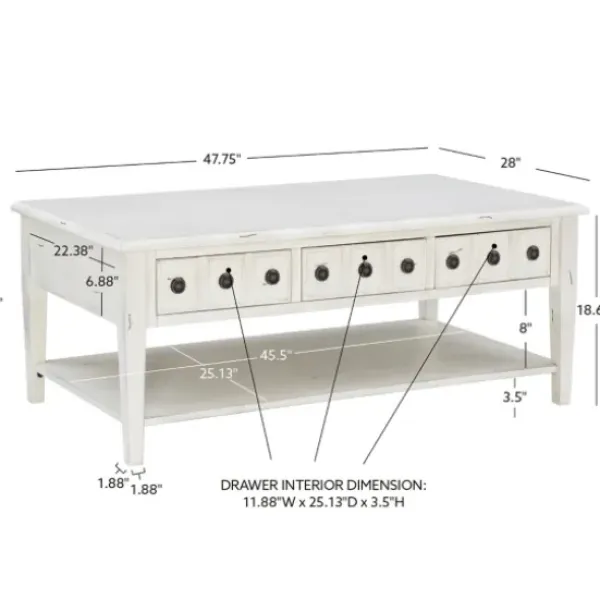 Coffee Tables-Kirkland's Home Distressed Cream Wood 3-Drawer Coffee Table Ivory