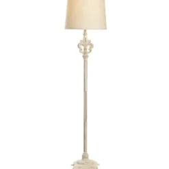 Floor Lamps-Kirkland's Home Distressed Fleur-De-Lis Floor Lamp Tan