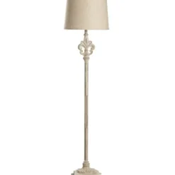 Floor Lamps-Kirkland's Home Distressed Fleur-De-Lis Floor Lamp Tan
