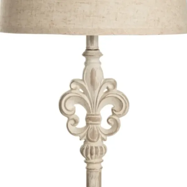 Floor Lamps-Kirkland's Home Distressed Fleur-De-Lis Floor Lamp Tan