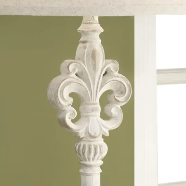 Floor Lamps-Kirkland's Home Distressed Fleur-De-Lis Floor Lamp Tan