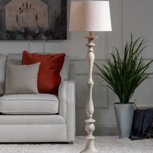 Floor Lamps-Kirkland's Home Distressed Gray Finish Floor Lamp White