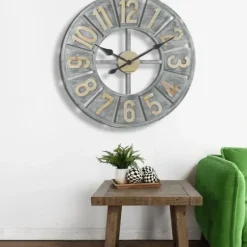 Clocks-Kirkland's Home Distressed Gray Wood Wall Clock