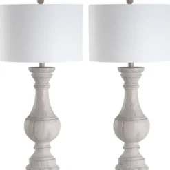 Table Lamps-Kirkland's Home Distressed Ivory Faux Wood Table Lamps, Set Of 2 White