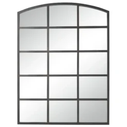 Decorative Mirrors-Kirkland's Home Distressed Metal Windowpane Arched Mirror Black