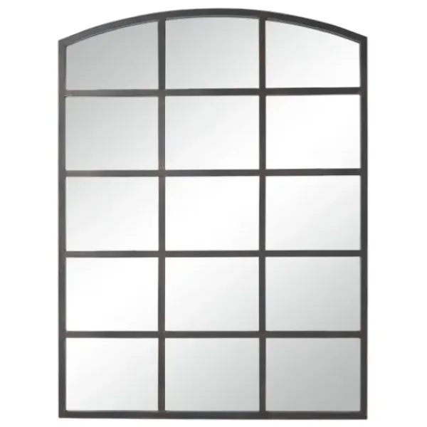 Decorative Mirrors-Kirkland's Home Distressed Metal Windowpane Arched Mirror Black