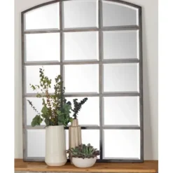 Decorative Mirrors-Kirkland's Home Distressed Metal Windowpane Arched Mirror Black
