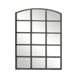 Decorative Mirrors-Kirkland's Home Distressed Metal Windowpane Arched Mirror Black