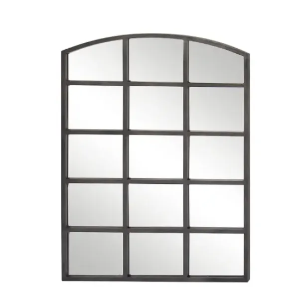 Decorative Mirrors-Kirkland's Home Distressed Metal Windowpane Arched Mirror Black