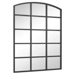 Decorative Mirrors-Kirkland's Home Distressed Metal Windowpane Arched Mirror Black