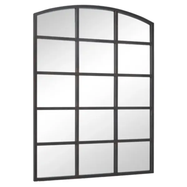 Decorative Mirrors-Kirkland's Home Distressed Metal Windowpane Arched Mirror Black