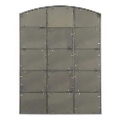Decorative Mirrors-Kirkland's Home Distressed Metal Windowpane Arched Mirror Black