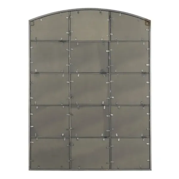 Decorative Mirrors-Kirkland's Home Distressed Metal Windowpane Arched Mirror Black