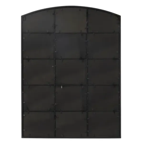 Decorative Mirrors-Kirkland's Home Distressed Metal Windowpane Arched Mirror Black