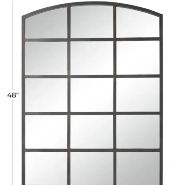 Decorative Mirrors-Kirkland's Home Distressed Metal Windowpane Arched Mirror Black