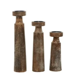 Candle Holders-Kirkland's Home Distressed Mocha Mango Wood Candlesticks, Set Of 3 Brown