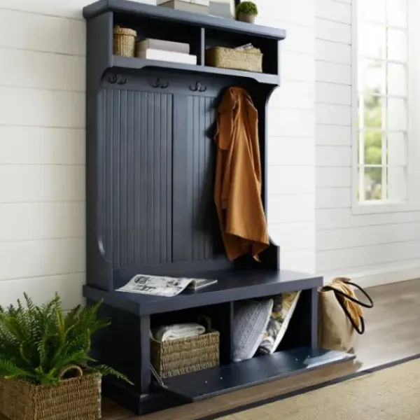 Entryway Furniture-Kirkland's Home Distressed Navy Seanan Storage Hall Tree