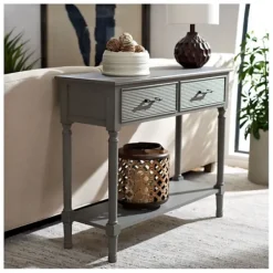 Entryway Furniture-Kirkland's Home Distressed Ronan 2-Drawer Console Table Gray