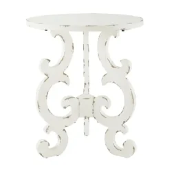 Accent & End Tables-Kirkland's Home Distressed Scrollwork Accent Table White