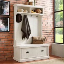 Entryway Furniture-Kirkland's Home Distressed Seanan Storage Hall Tree White