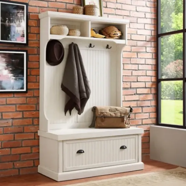 Entryway Furniture-Kirkland's Home Distressed Seanan Storage Hall Tree White