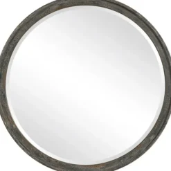 Framed Mirrors-Kirkland's Home Distressed Slate Blue Wooden Round Wall Mirror