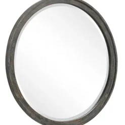 Framed Mirrors-Kirkland's Home Distressed Slate Blue Wooden Round Wall Mirror