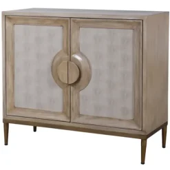 Cabinets & Sideboards-Kirkland's Home Distressed Taupe And Gray 2-Door Cabinet