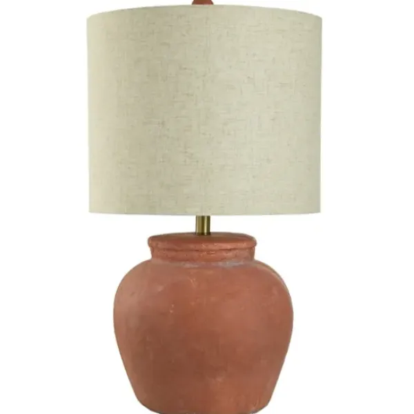 Table Lamps-Kirkland's Home Distressed Terracotta Round Table Lamp Orange