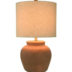 Table Lamps-Kirkland's Home Distressed Terracotta Round Table Lamp Orange