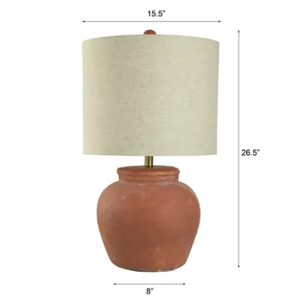 Table Lamps-Kirkland's Home Distressed Terracotta Round Table Lamp Orange