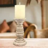 Candle Holders-Kirkland's Home Distressed Turned Wood Candle Holder, 8 In. White