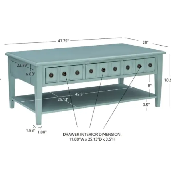 Coffee Tables-Kirkland's Home Distressed Turquoise Wood 3-Drawer Coffee Table Blue