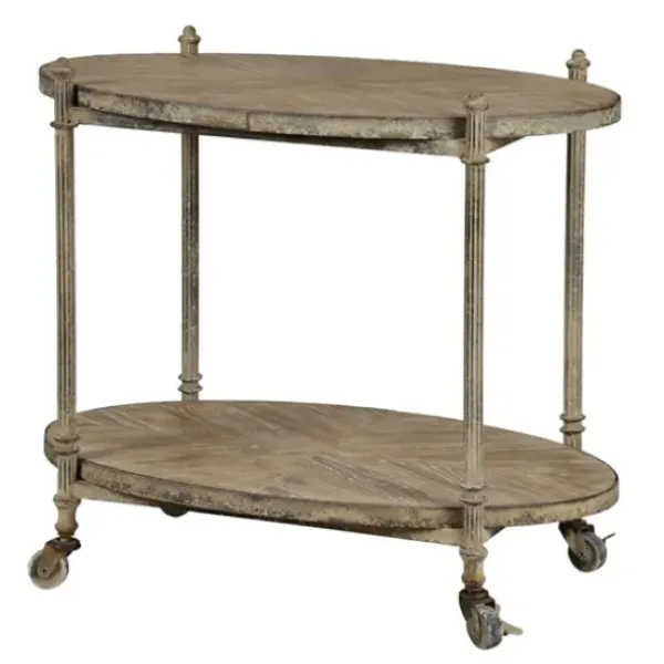 Accent & End Tables-Kirkland's Home Distressed Vintage Rolling Cart Accent Table Tan