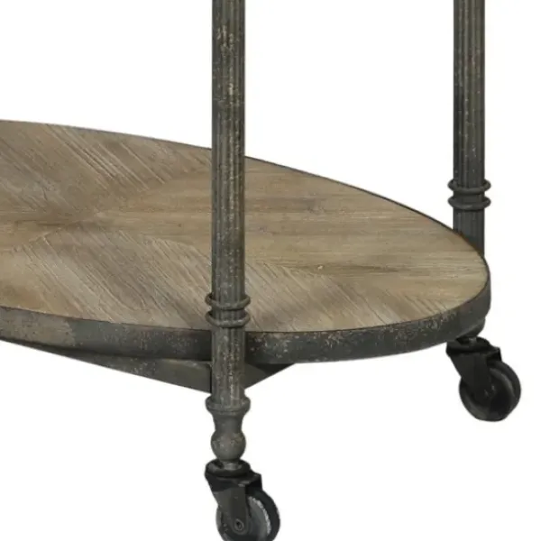 Accent & End Tables-Kirkland's Home Distressed Vintage Rolling Cart Accent Table Tan