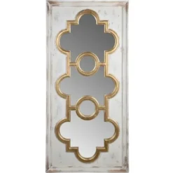 Decorative Mirrors-Kirkland's Home Distressed White And Gold Moroccan Mirror