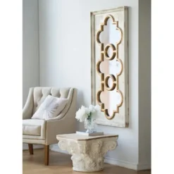Decorative Mirrors-Kirkland's Home Distressed White And Gold Moroccan Mirror