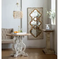 Decorative Mirrors-Kirkland's Home Distressed White And Gold Moroccan Mirror