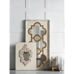 Decorative Mirrors-Kirkland's Home Distressed White And Gold Moroccan Mirror