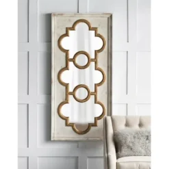 Decorative Mirrors-Kirkland's Home Distressed White And Gold Moroccan Mirror