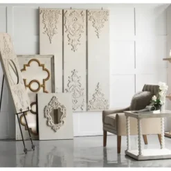 Decorative Mirrors-Kirkland's Home Distressed White And Gold Moroccan Mirror