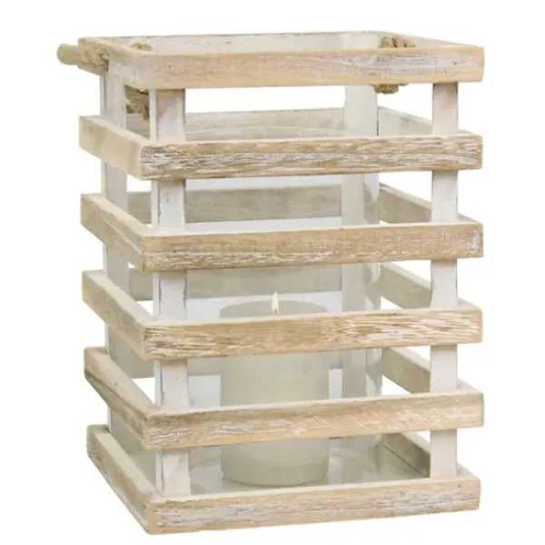 Lanterns-Kirkland's Home Distressed White Beach House Lantern White/Tan